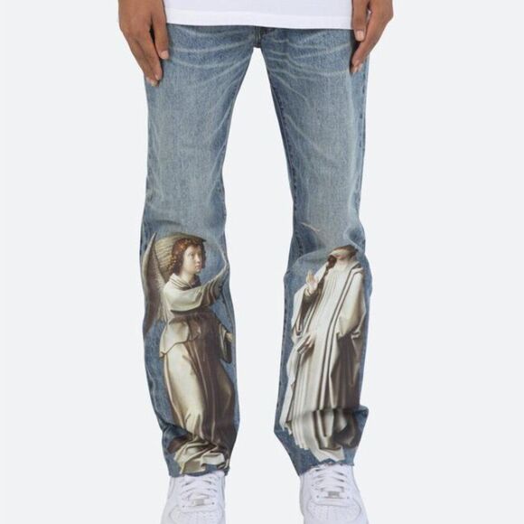 Mnml Angel Jeans Mens Size 28 Waist Streetwear Straight Leg Cuffed 100% Cotton - Picture 12 of 12